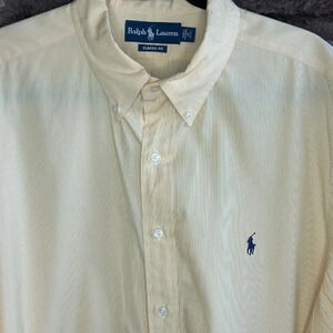 Ralph Lauren Vintage Yellow Mini Stripe Blue Polo Pony Logo Shirt 18/36-37